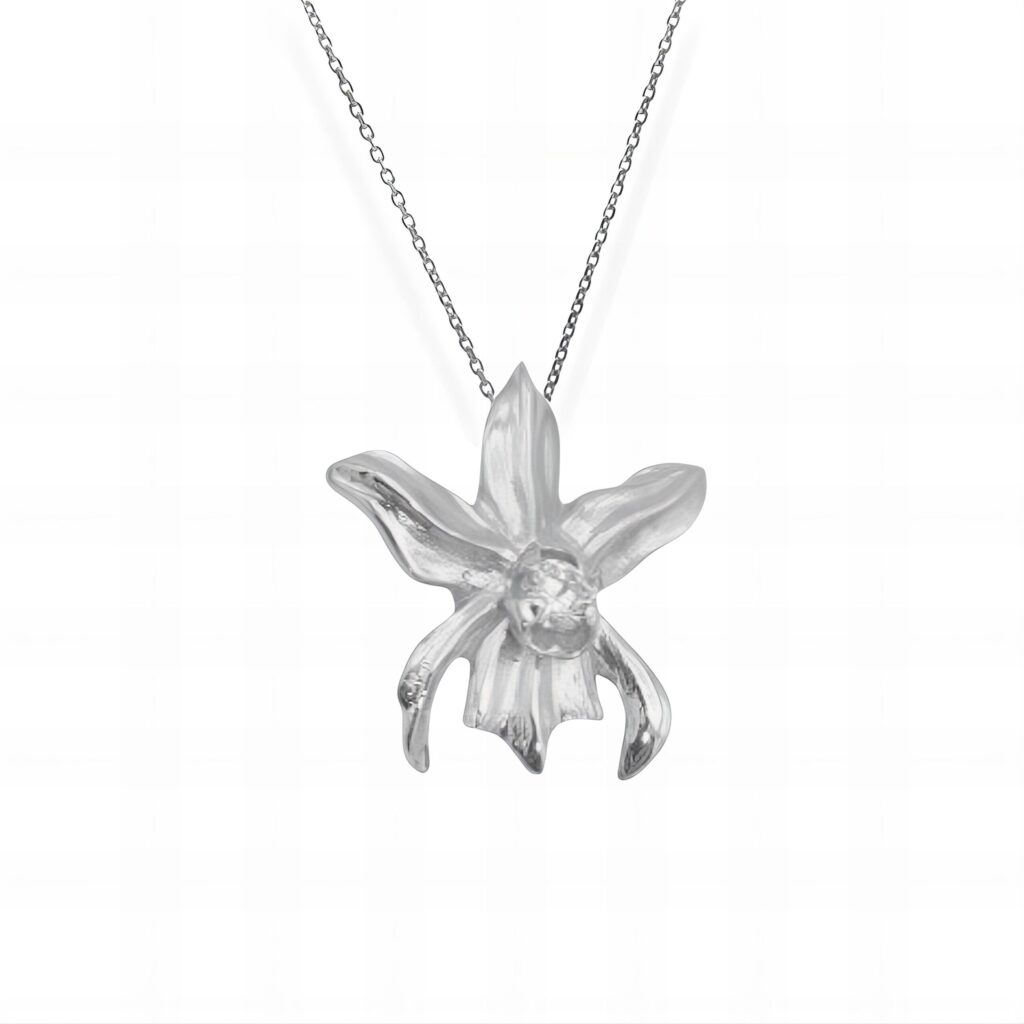 Collana cataleya in argento 925 rodiato con pietra centrale, made in italy by breezy