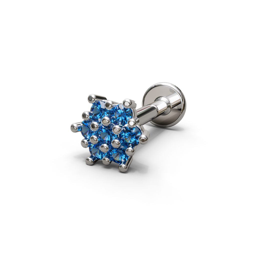 Piercing fiore 5 punte con pietre blu, made in italy by breezy