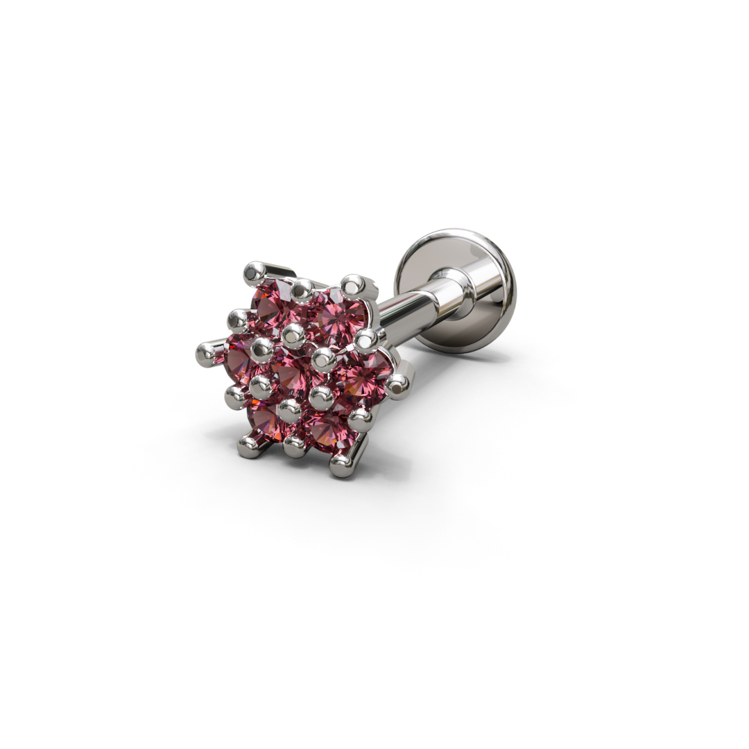 Piercing fiore 5 punte con pietre rosse, made in italy by breezy