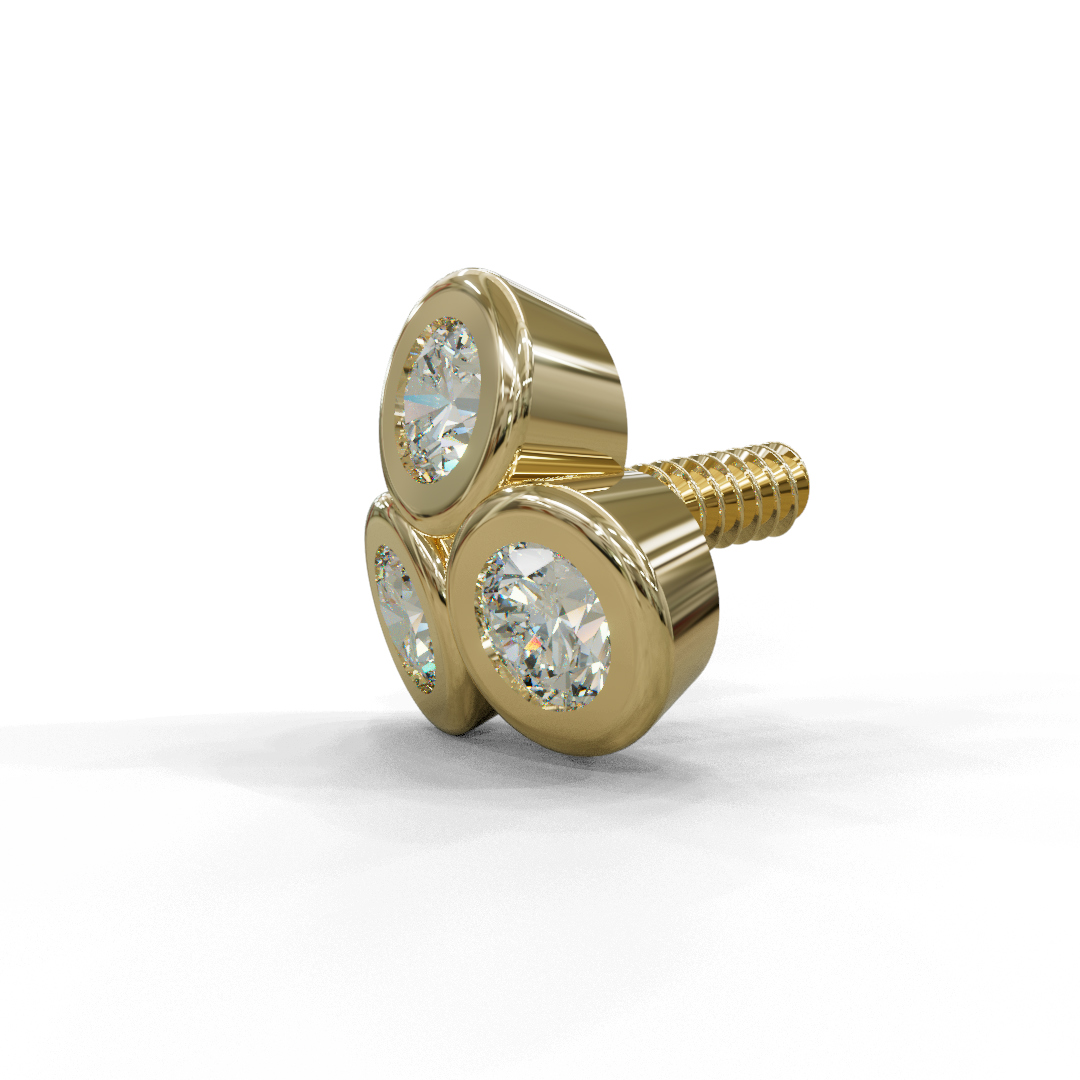 Castoncino Piercing trifoglio in oro giallo 18k con pietre, made in Italy by Breezy