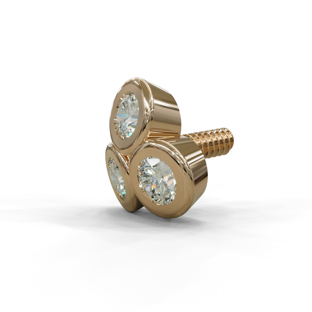 Castoncino Piercing trifoglio in oro rosa 18k con pietre, made in Italy by Breezy