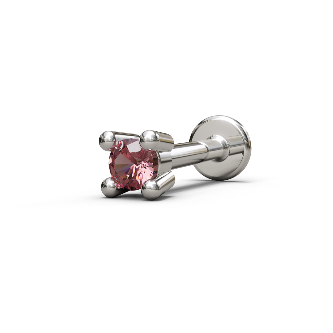 Piercing punto luce a quattro griffe con pietra rossa, made in italy by breezy