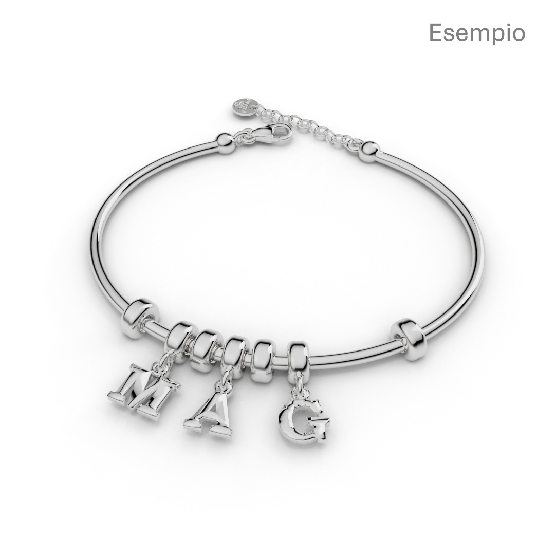 Bracciale rigido in argento rodiato con palina svitabile per poter inserire i tuoi charms preferiti! Made in italy by breezy. Bracciale di esempio