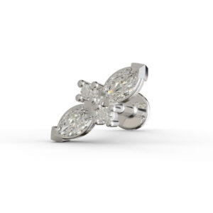 Piercing Floryn con due marquise e due pietre tonde rodiato, made in italy by breezy
