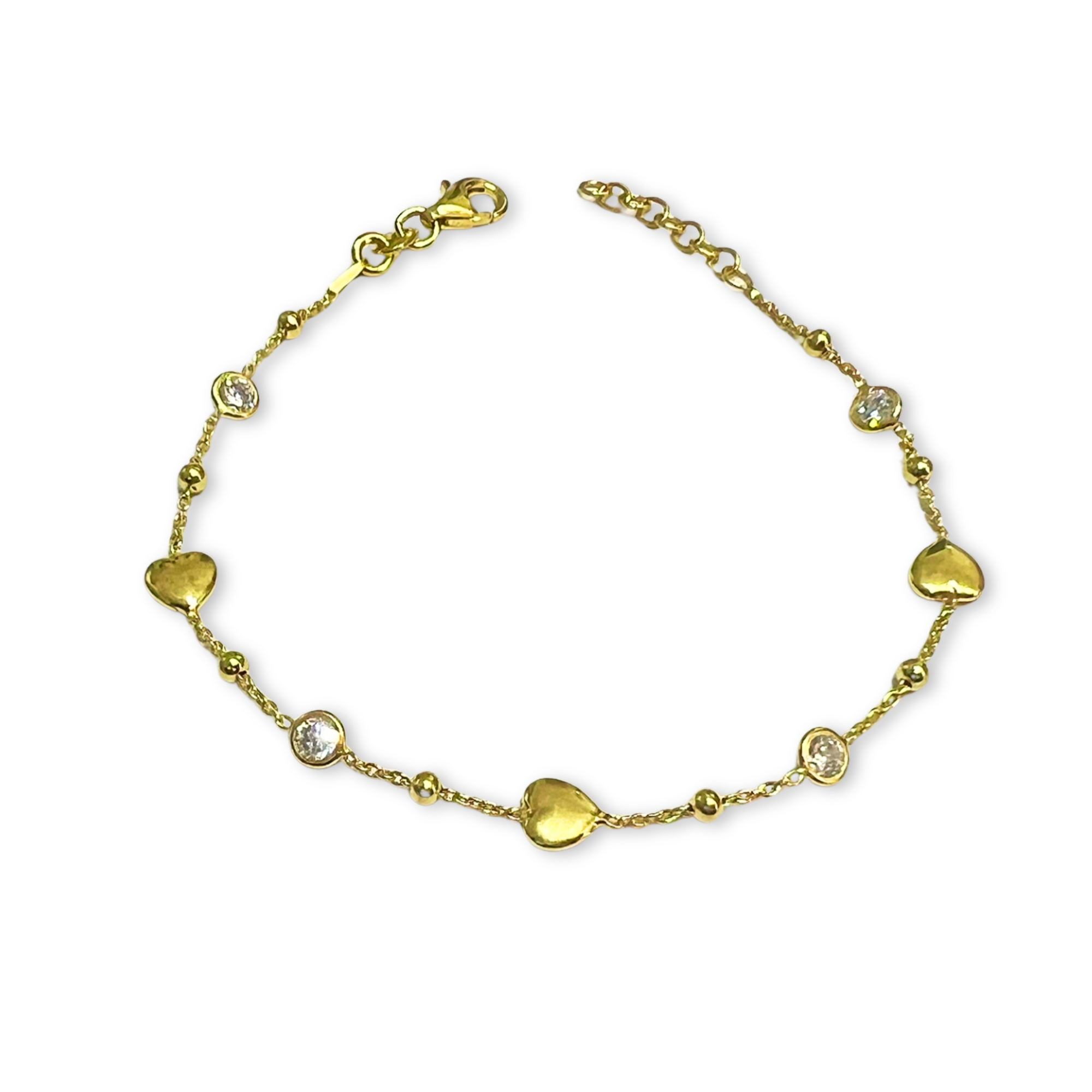 Bracciale con punti luce e cuori in argento dorato