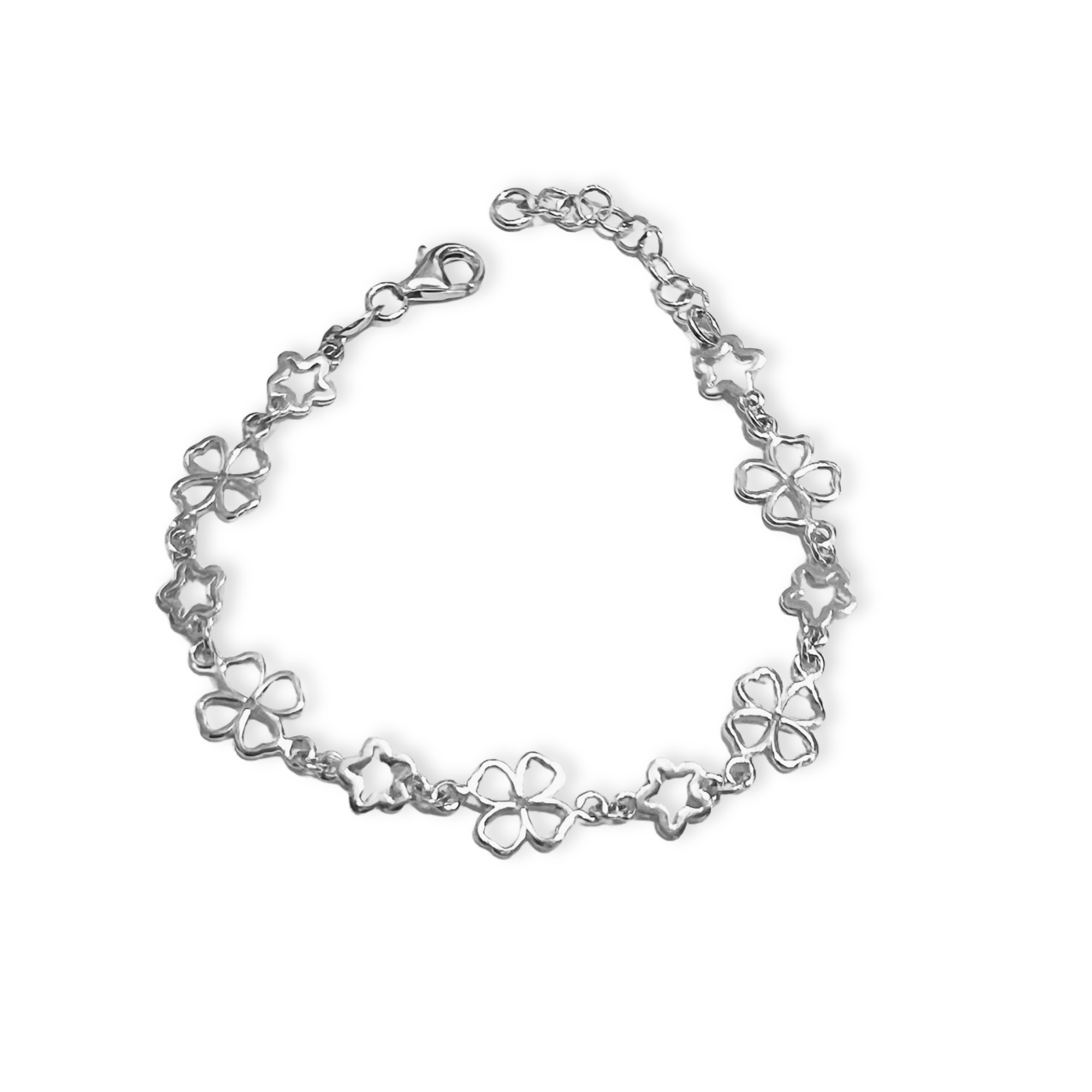 Bracciale con quadrifogli e stelline in argento