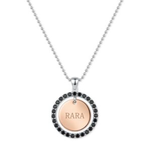 Collana in Argento con Ciondolo "RARA" – Cerchio di Zirconi Neri e Centrale Rosé, made in italy by breezy