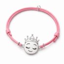 Bracciale Emoji Principessa in Argento 925 con cordoncino marino rosa regolabile Breezy