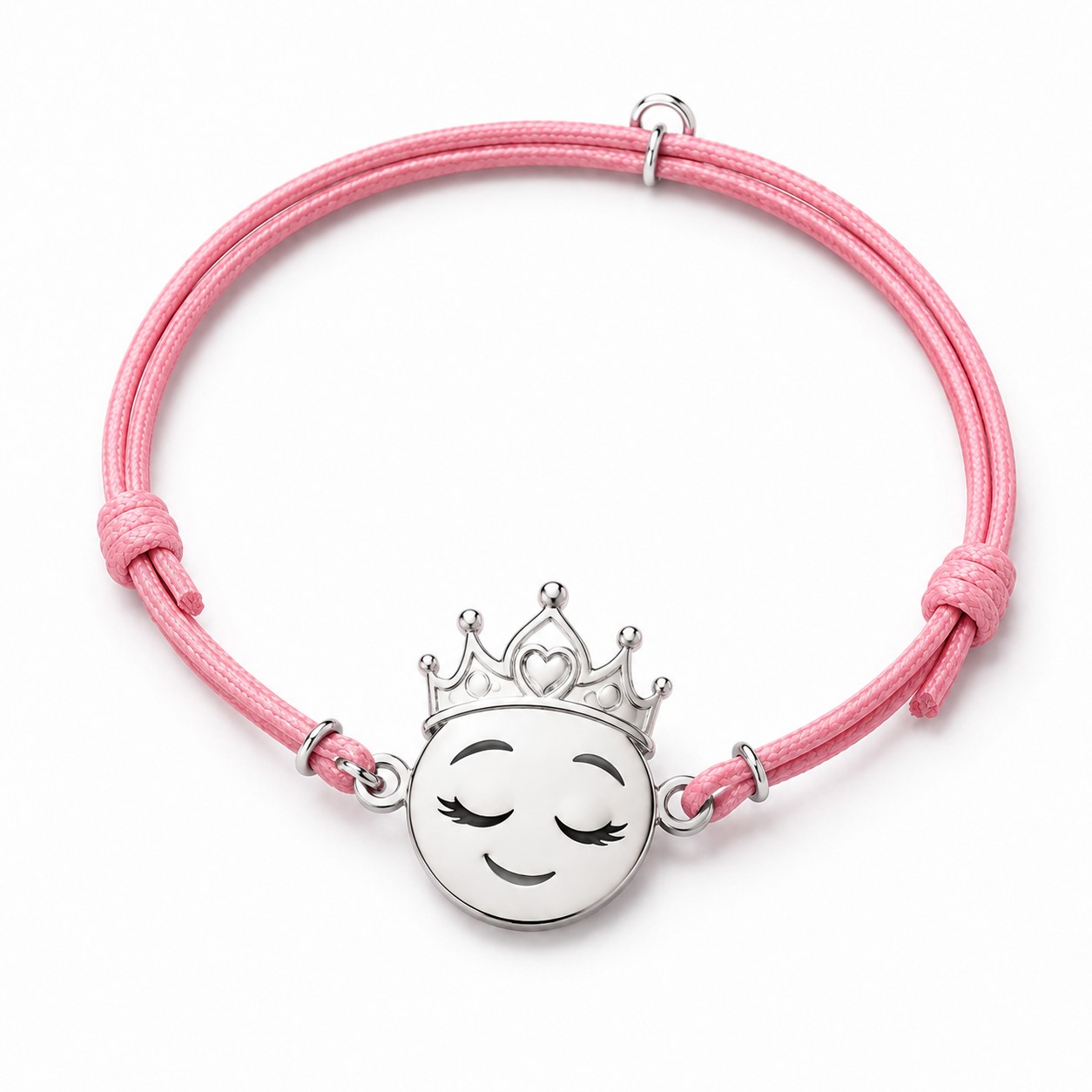 Bracciale Emoji Principessa in Argento 925 con cordoncino marino rosa regolabile Breezy