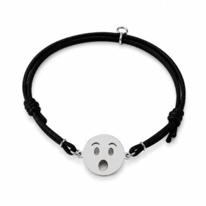Bracciale Emoji Stupita in Argento 925 con cordoncino nero regolabile Breezy