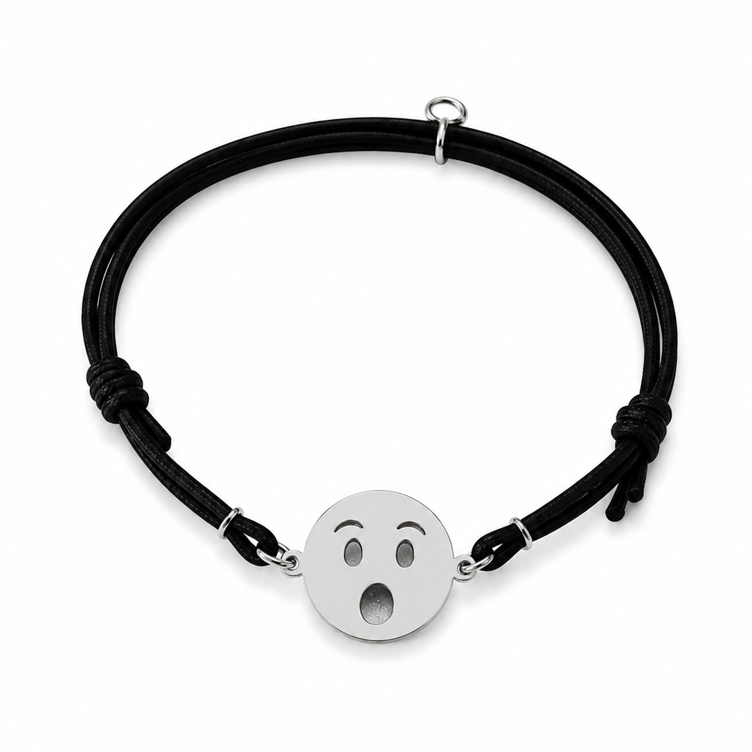 Bracciale Emoji Stupita in Argento 925 con cordoncino nero regolabile Breezy