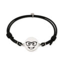 Bracciale Emoji Nerd in Argento 925 con cordoncino marino nero regolabile Breezy