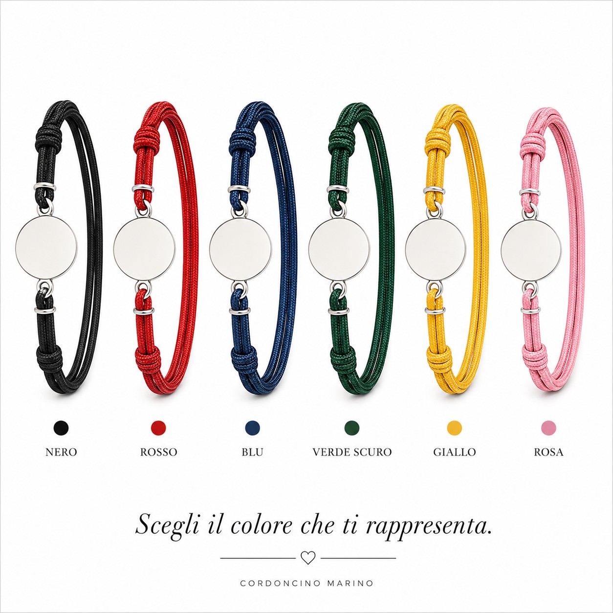 Bracciale personalizzabile in Argento 925 con cordoncino marino colorato Breezy, vari colori